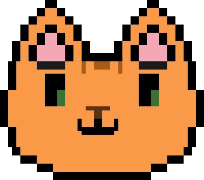 Pixel art of an orange cat with a trans flag behind it.